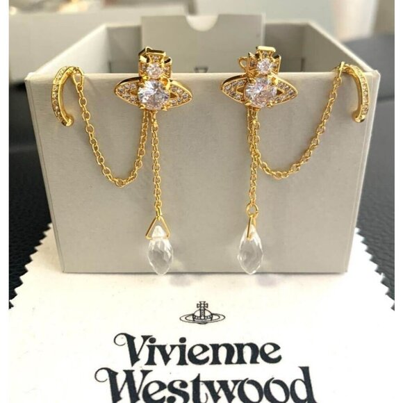 Vivienne Westwood HENRIETTE Drop Earrings Gold Accessory with drawstring - Picture 1 of 16